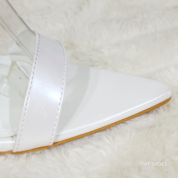 Ellie Pearl White Stiletto High Heels With Diamante Flowers - Picture 11 of 13